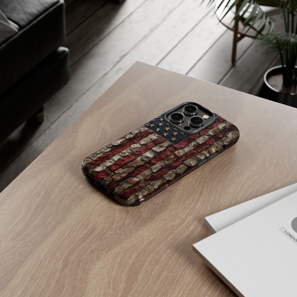 American Flag Bark Wood UV Print