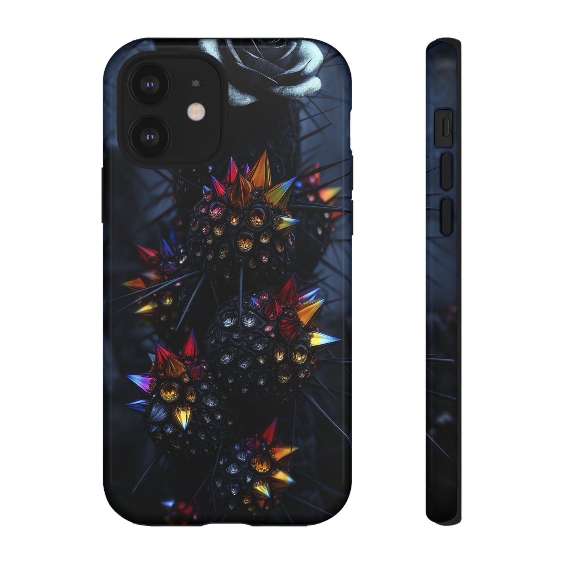 Black Cactus Colorful Glass Shards Dark Desert