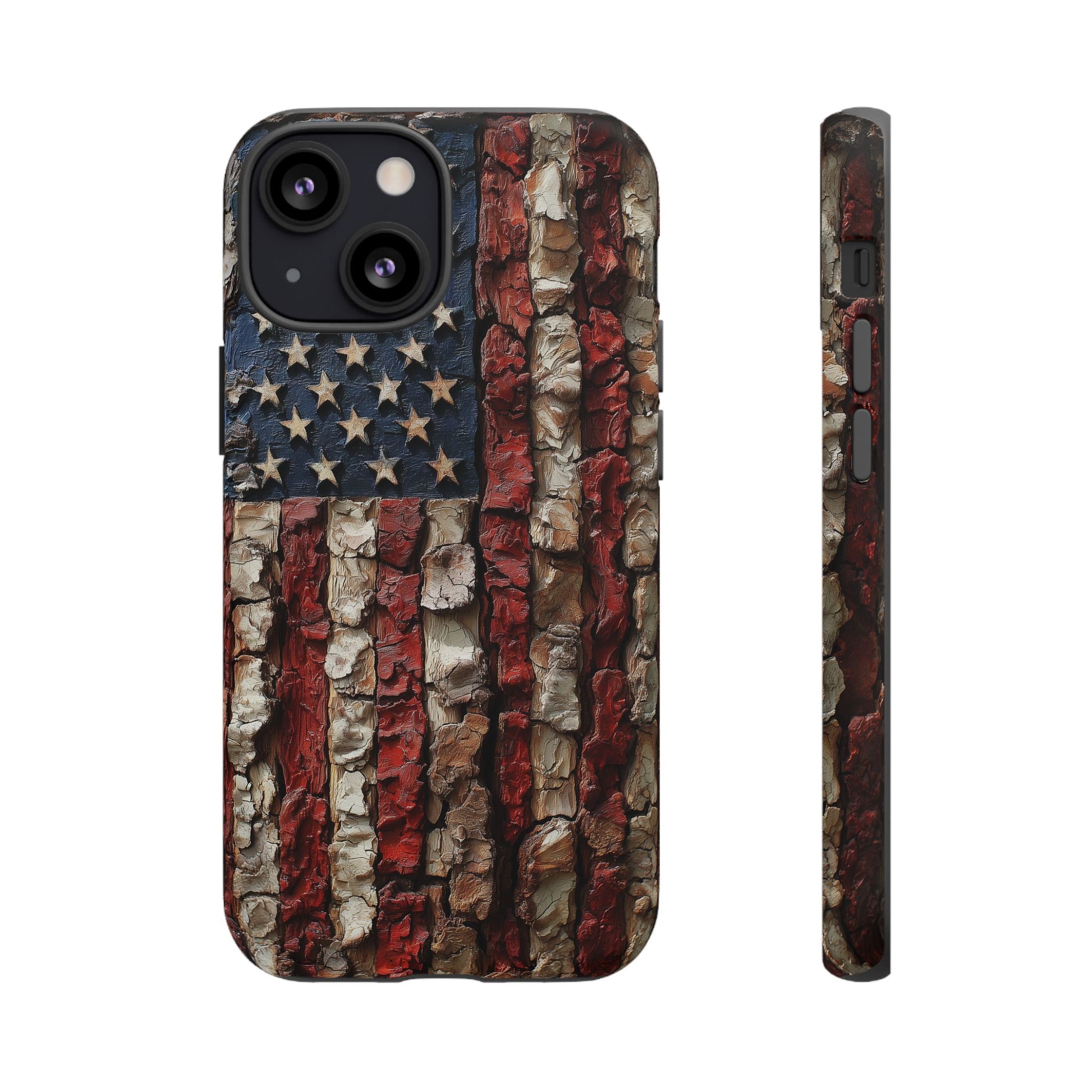 American Flag Bark Wood UV Print