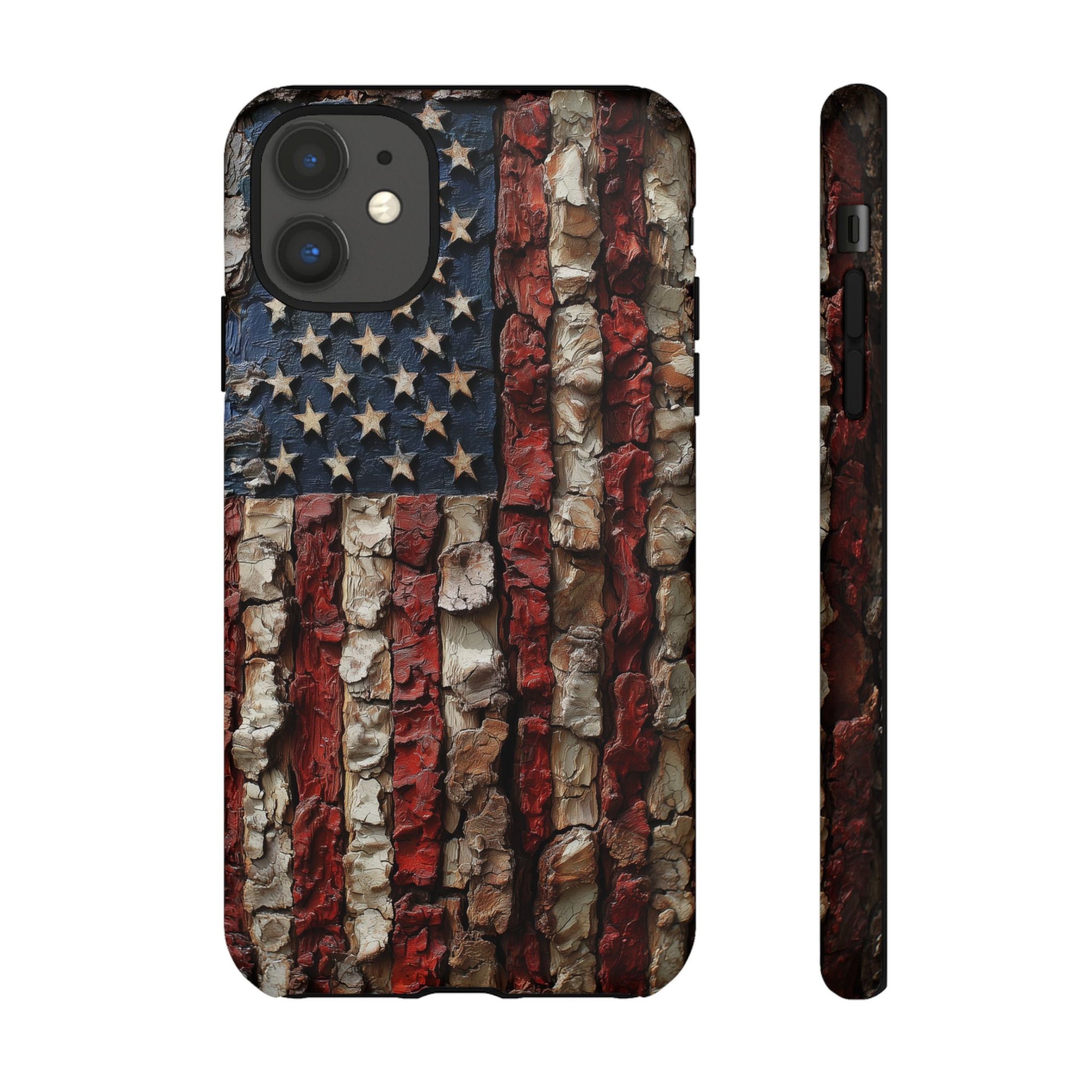 American Flag Bark Wood UV Print