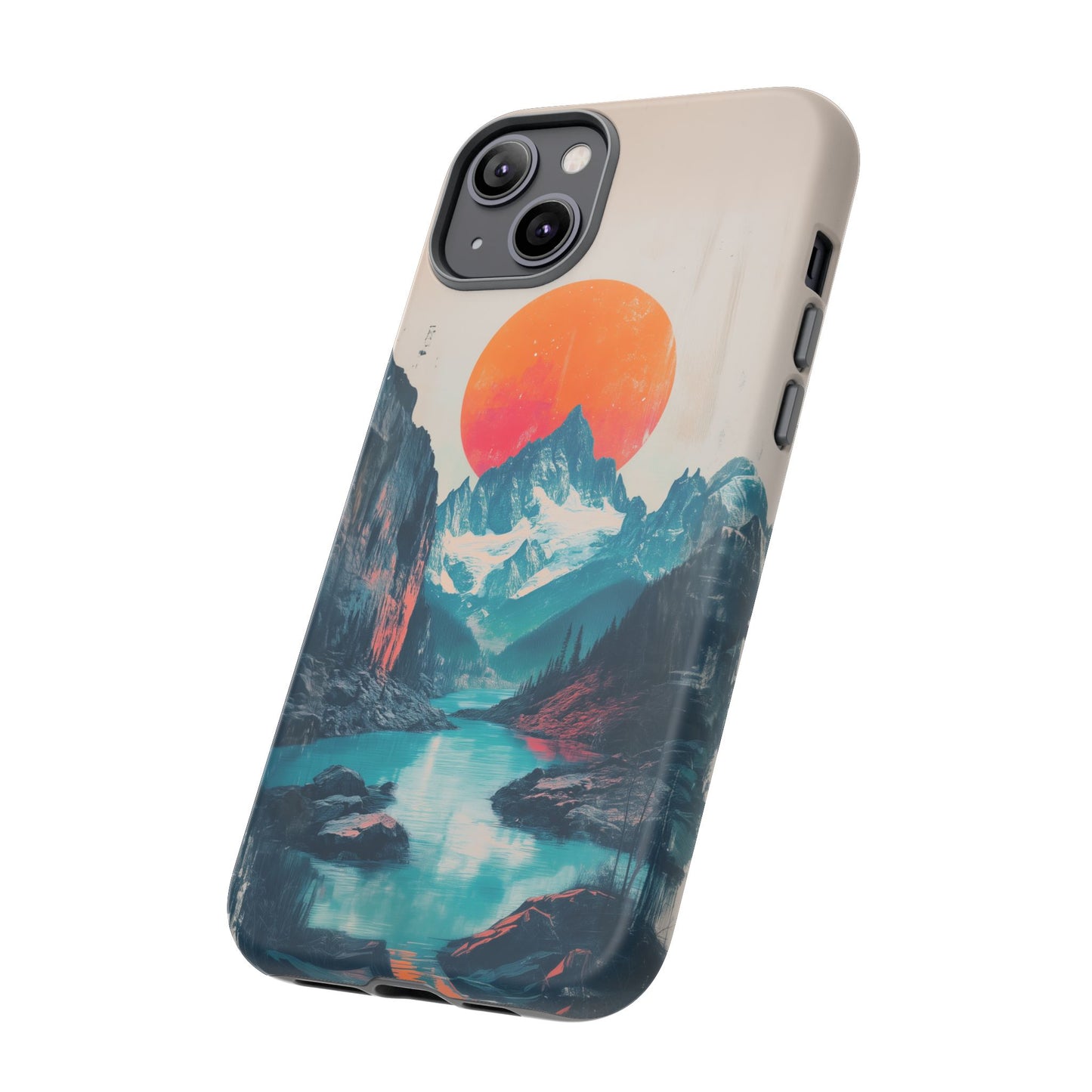 Blue Mountain Orange Sun Risograph