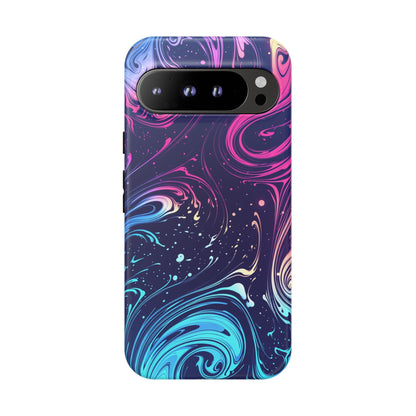 Teal Blue Swirls Neon Liquid