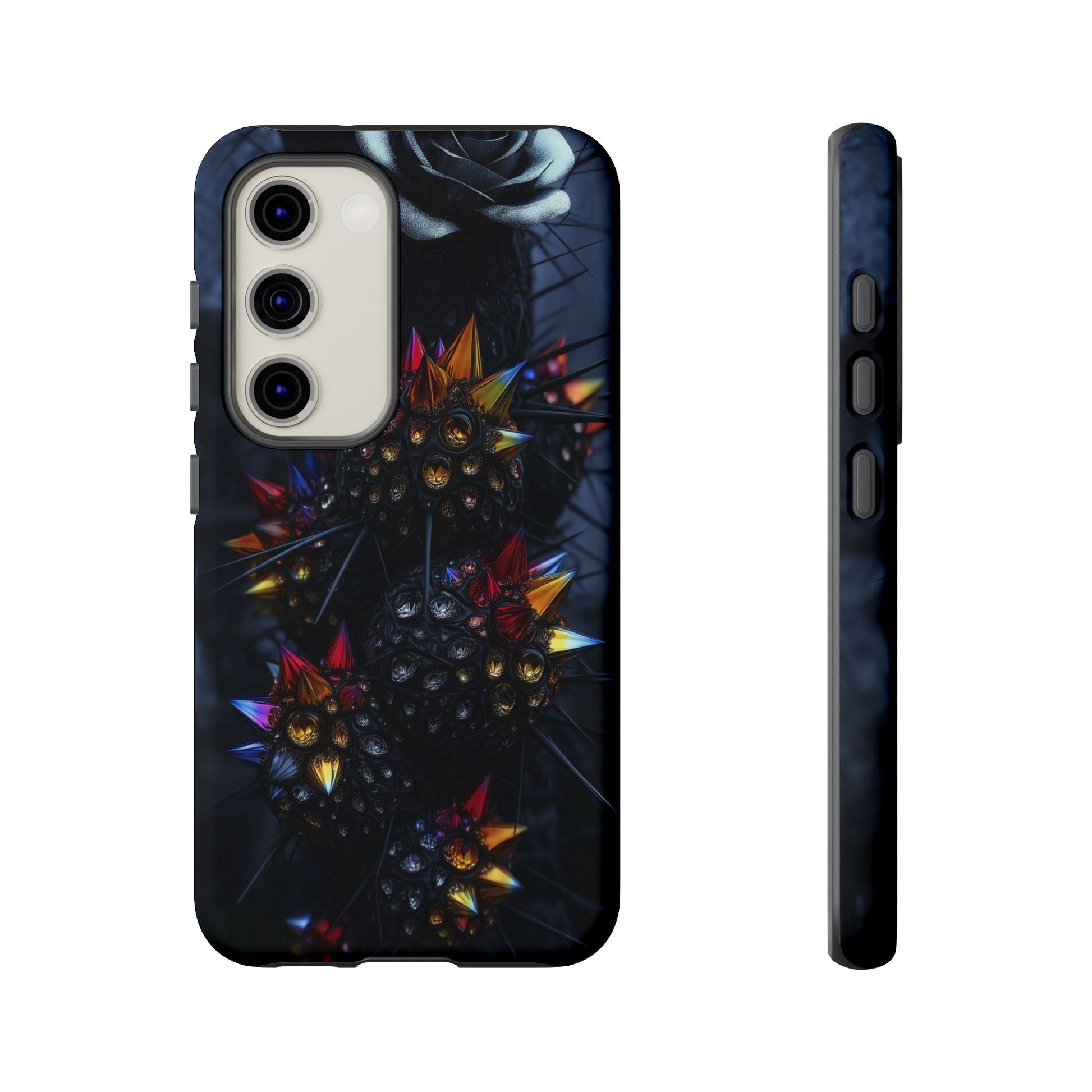 Black Cactus Colorful Glass Shards Dark Desert