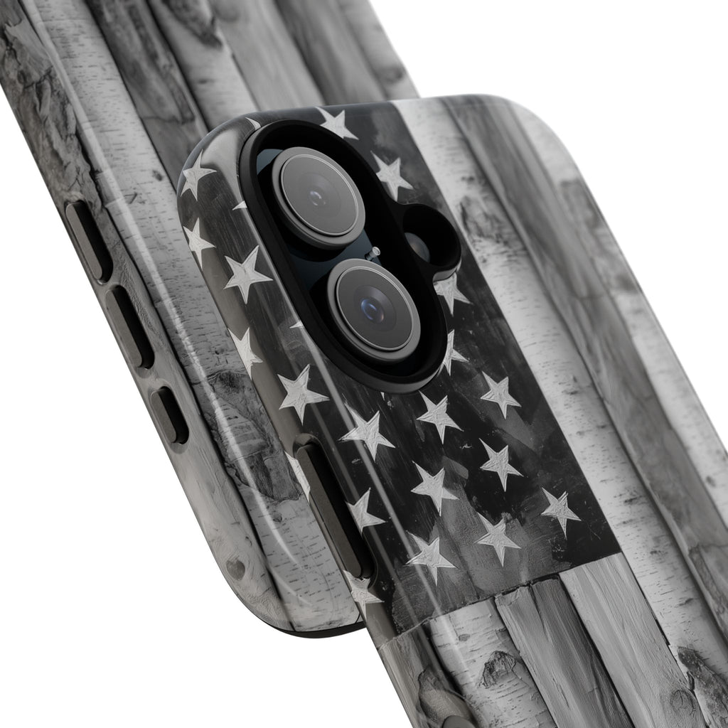 American Flag Flat Gray Wood Tone