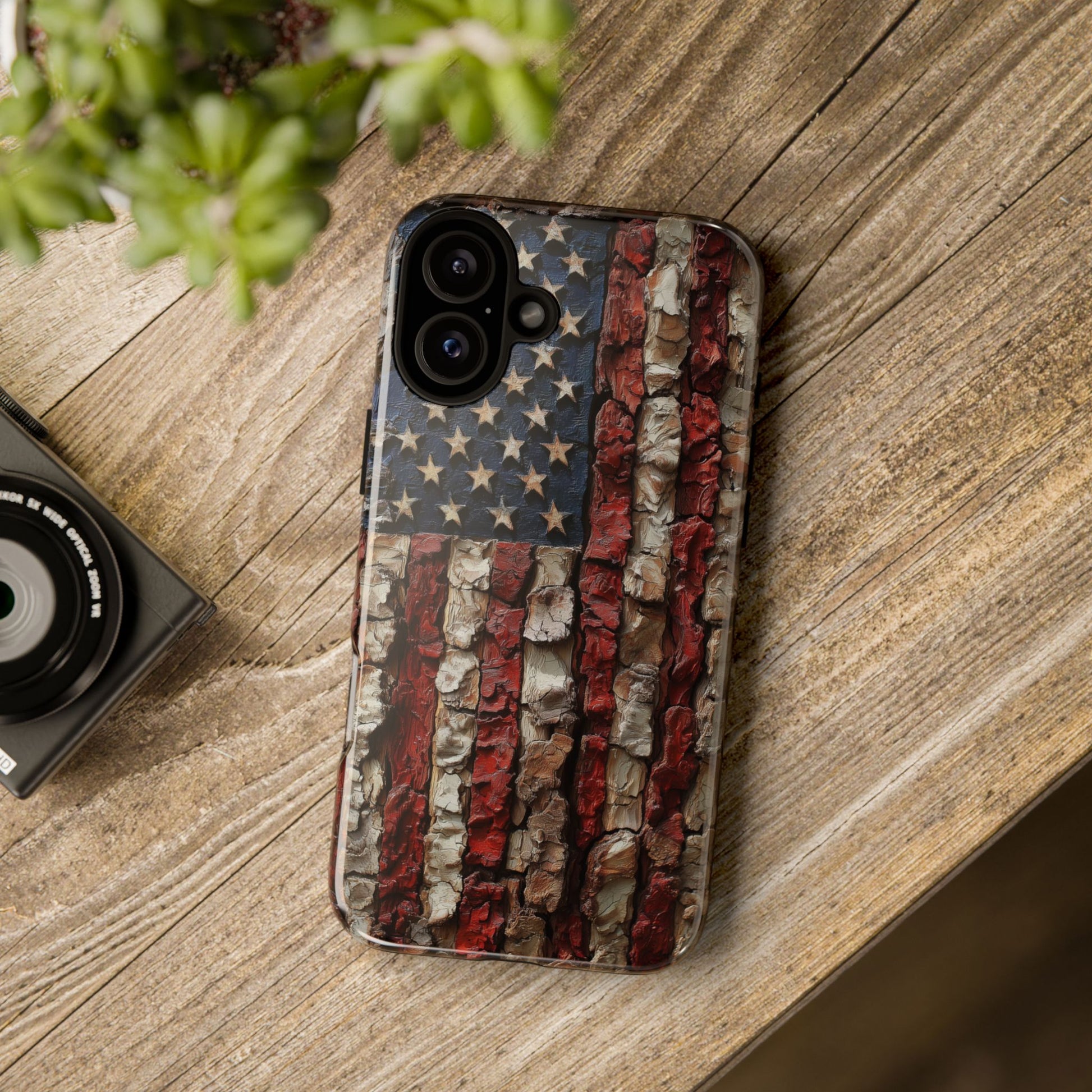 American Flag Bark Wood UV Print