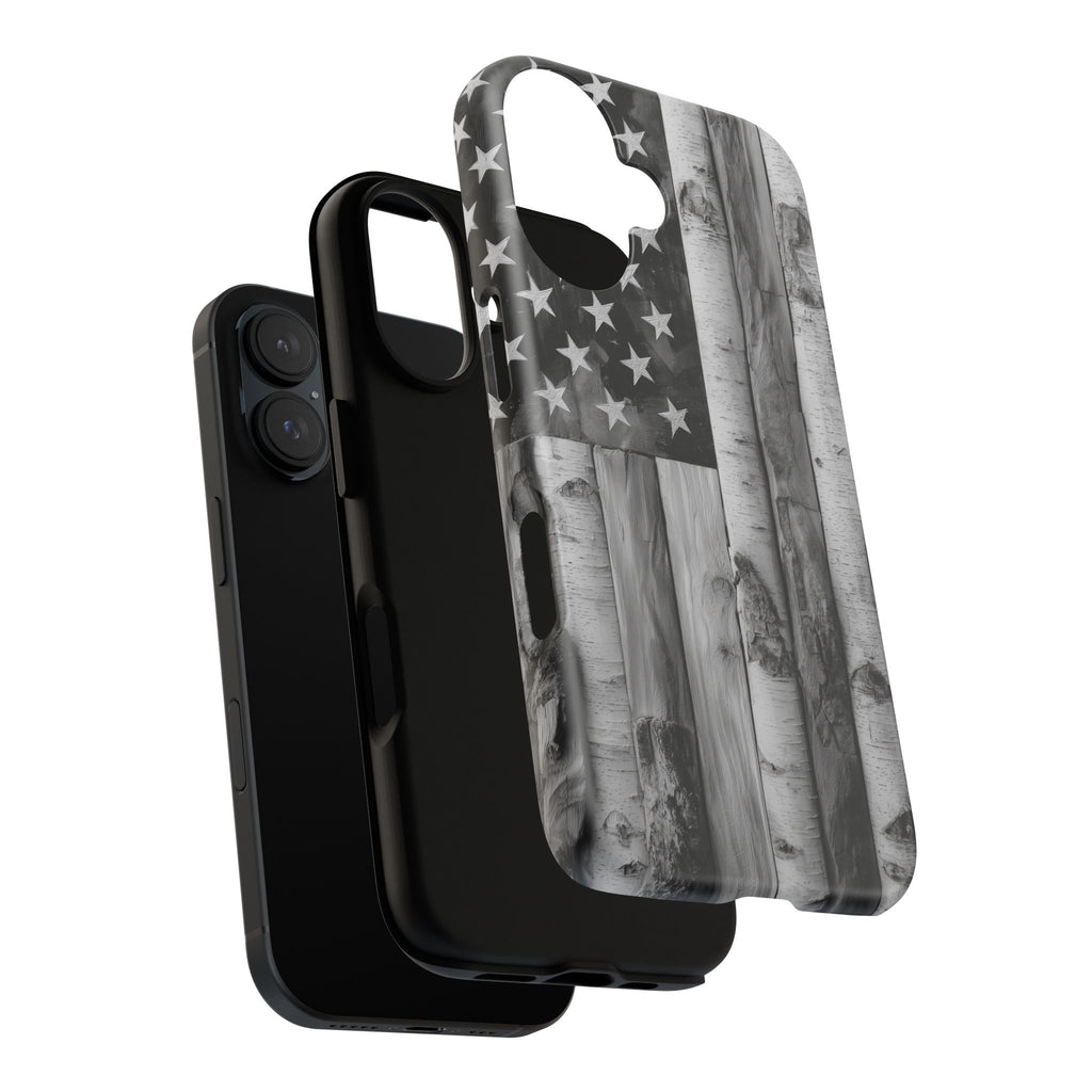 American Flag Flat Gray Wood Tone