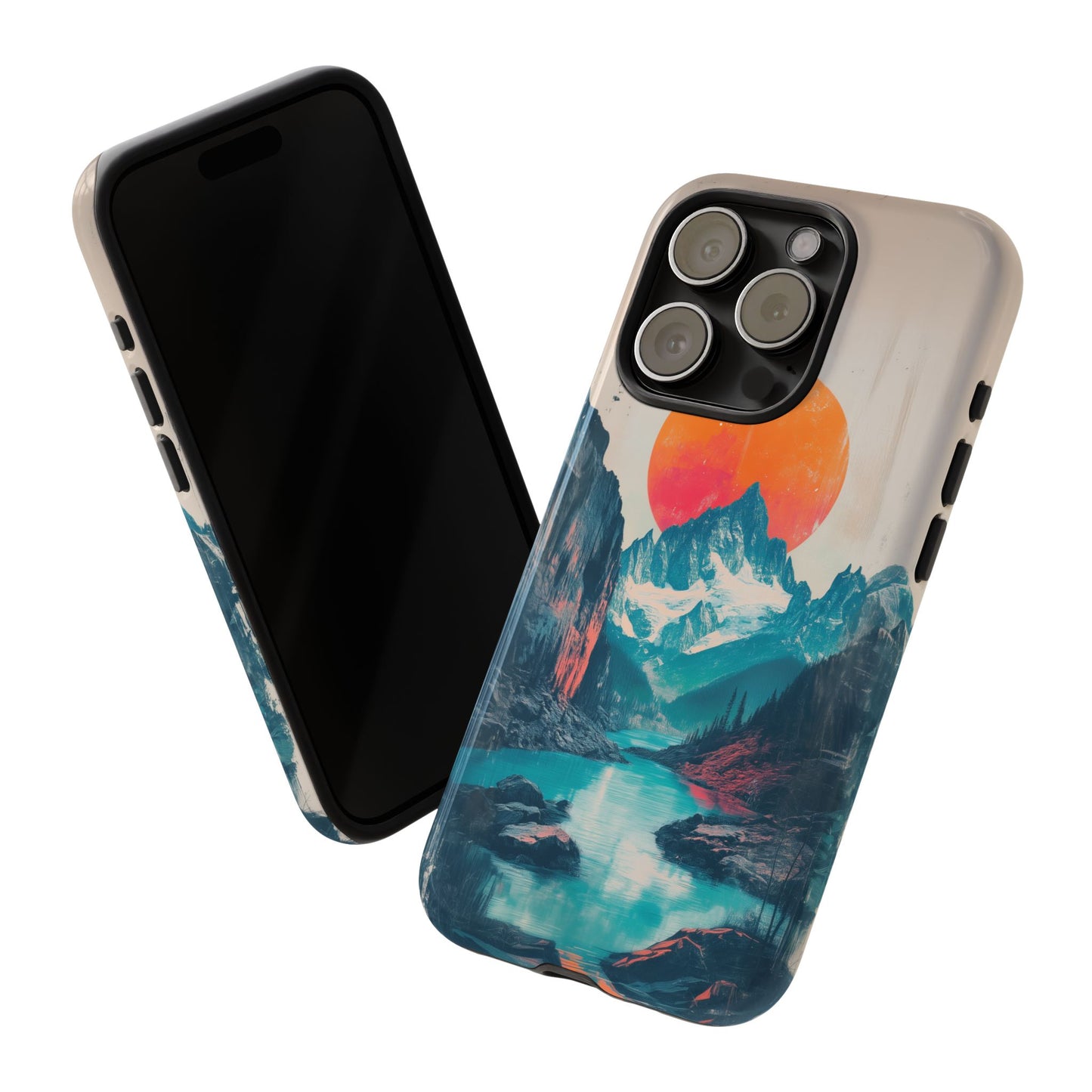 Blue Mountain Orange Sun Risograph