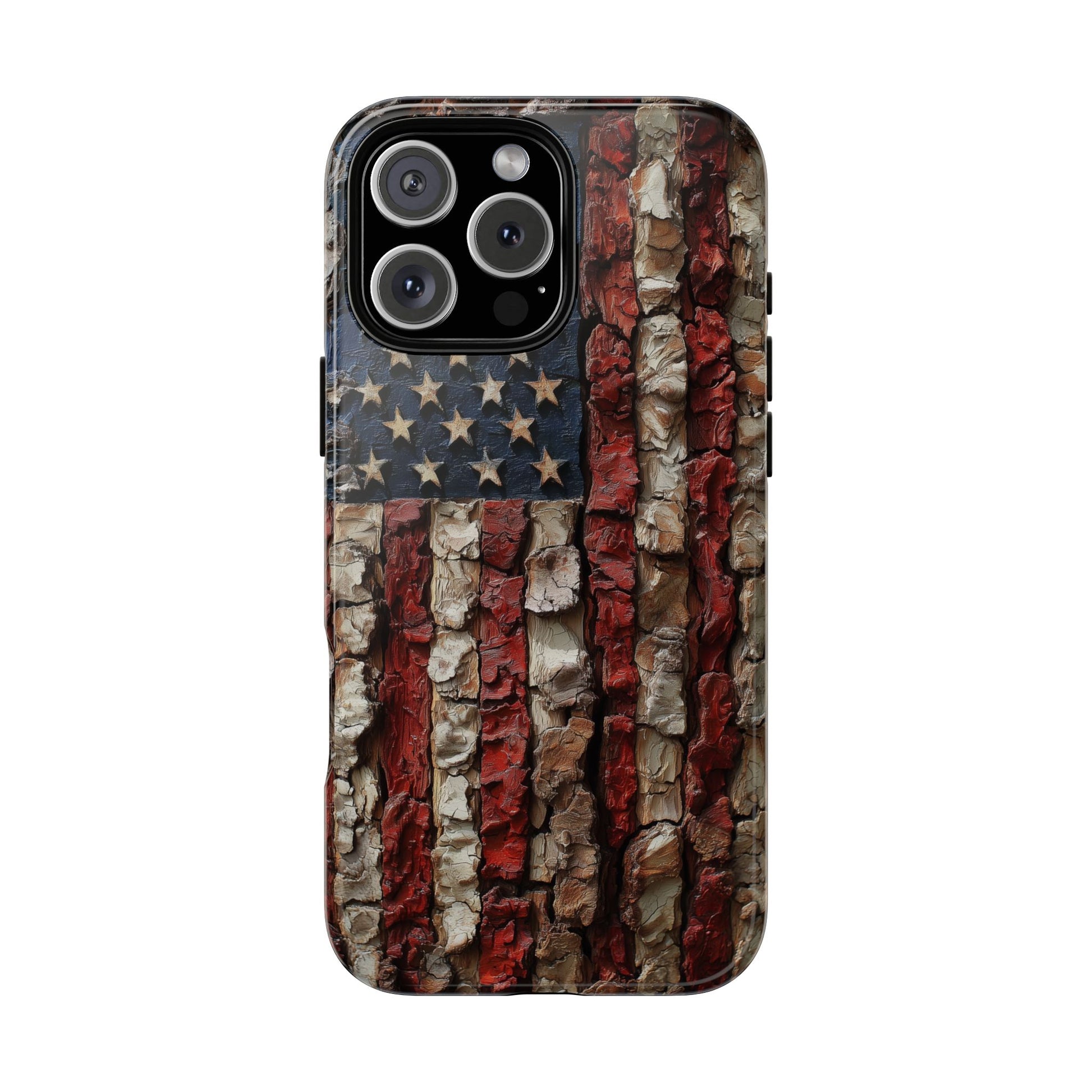American Flag Bark Wood UV Print