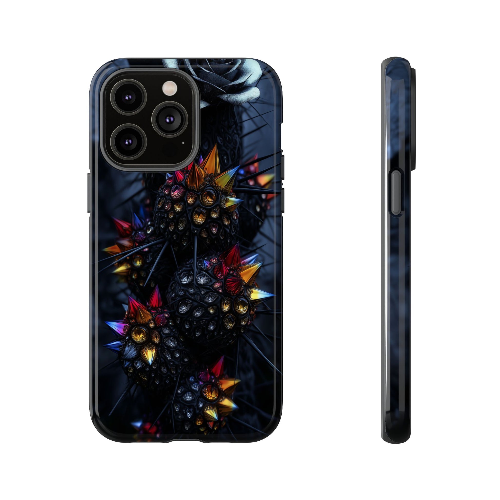Black Cactus Colorful Glass Shards Dark Desert