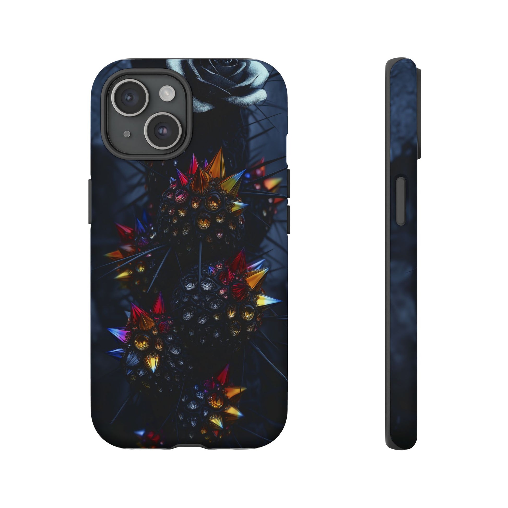 Black Cactus Colorful Glass Shards Dark Desert
