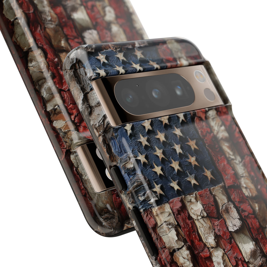 American Flag Bark Wood UV Print