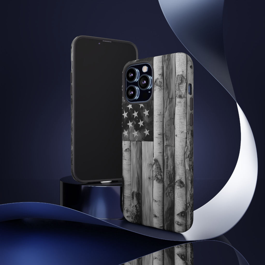 American Flag Flat Gray Wood Tone
