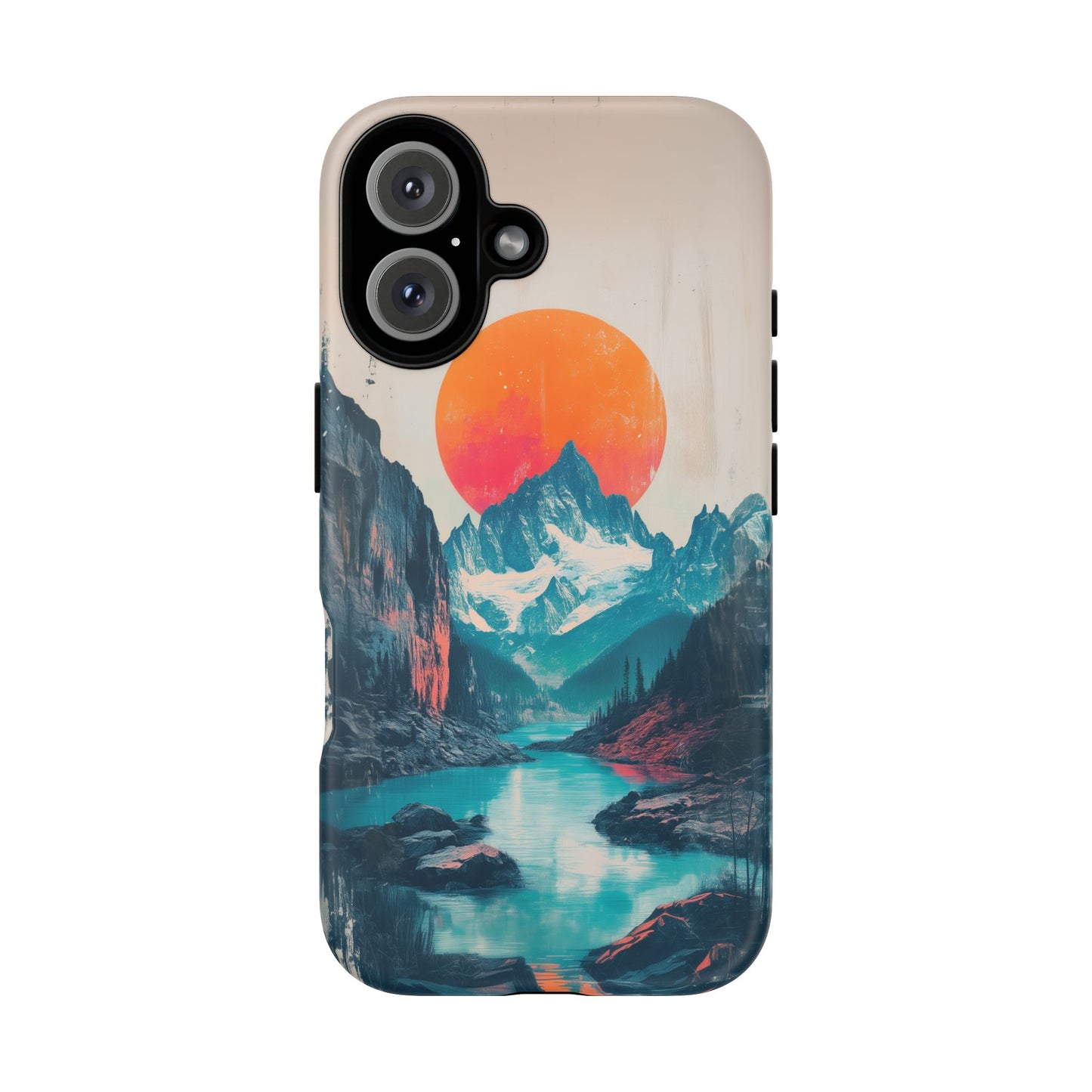 Blue Mountain Orange Sun Risograph