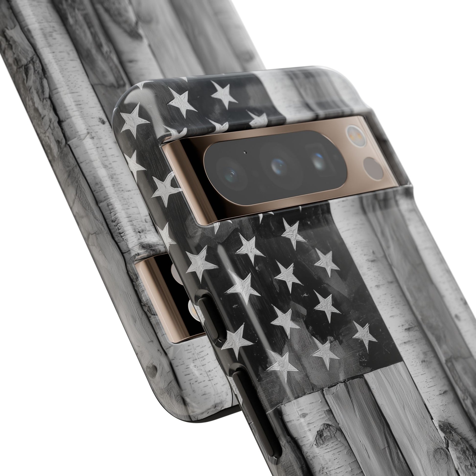 American Flag Flat Gray Wood Tone