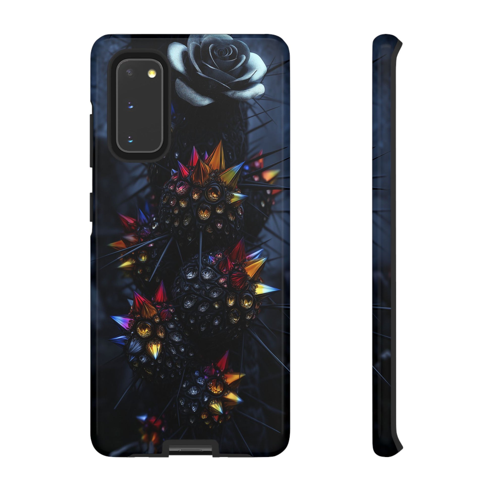 Black Cactus Colorful Glass Shards Dark Desert