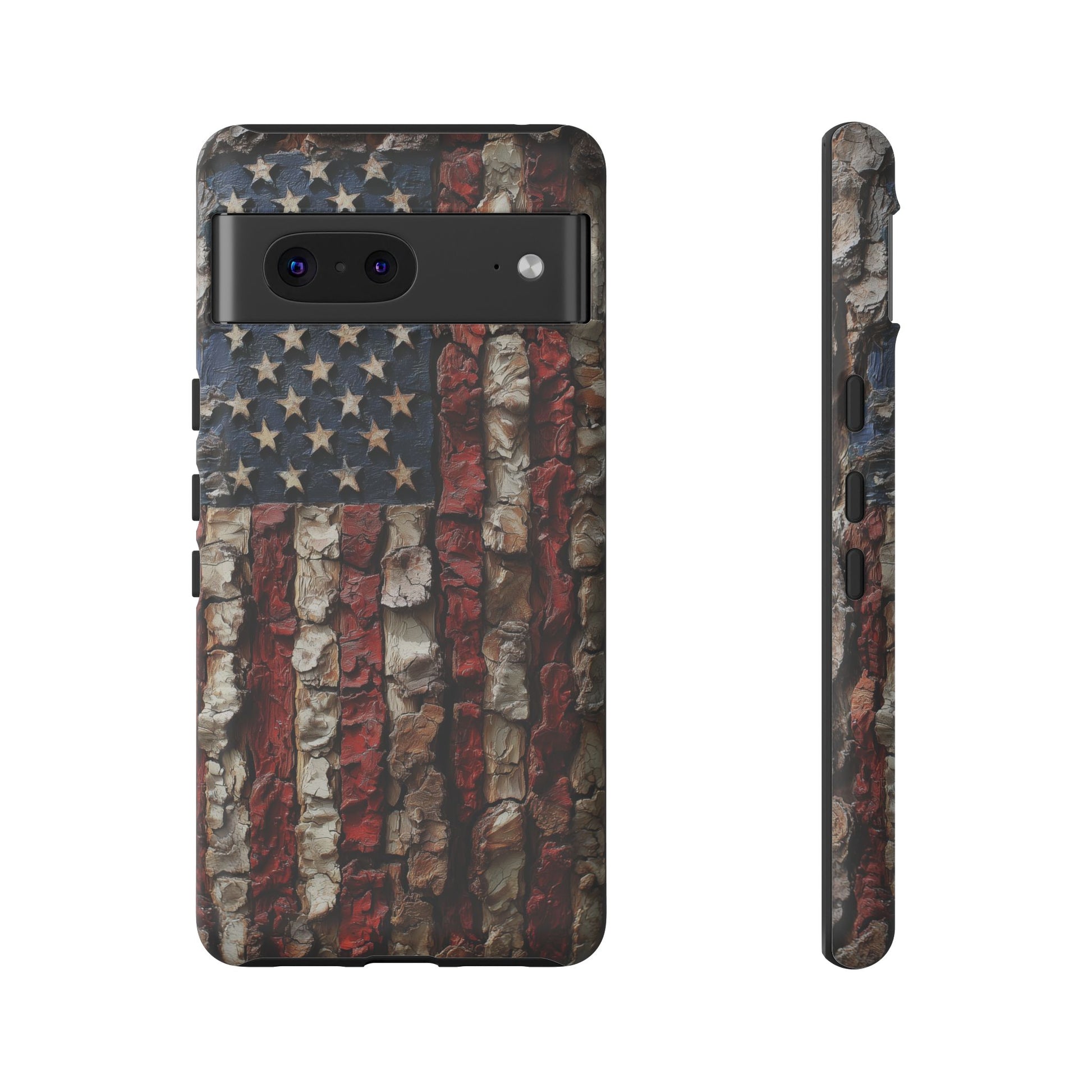 American Flag Bark Wood UV Print