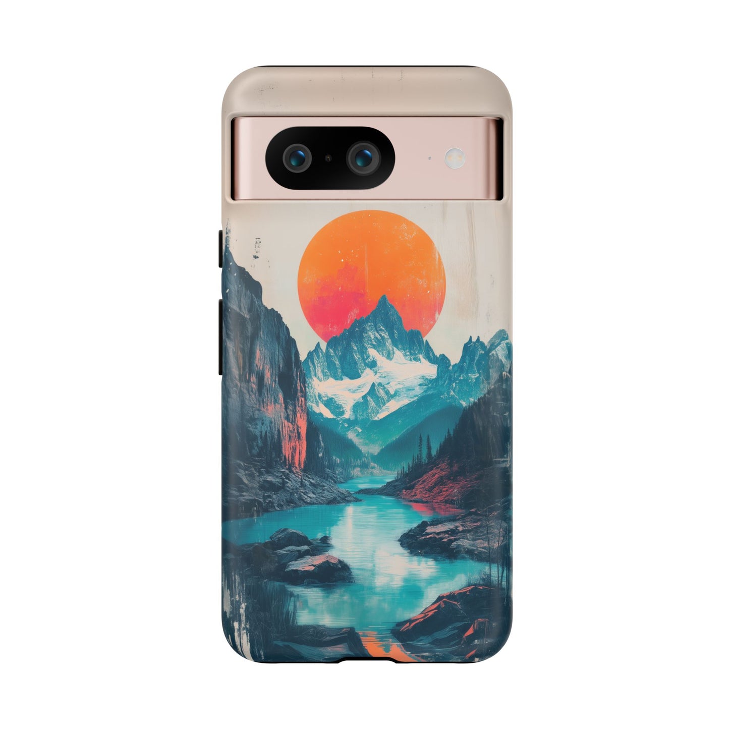 Blue Mountain Orange Sun Risograph