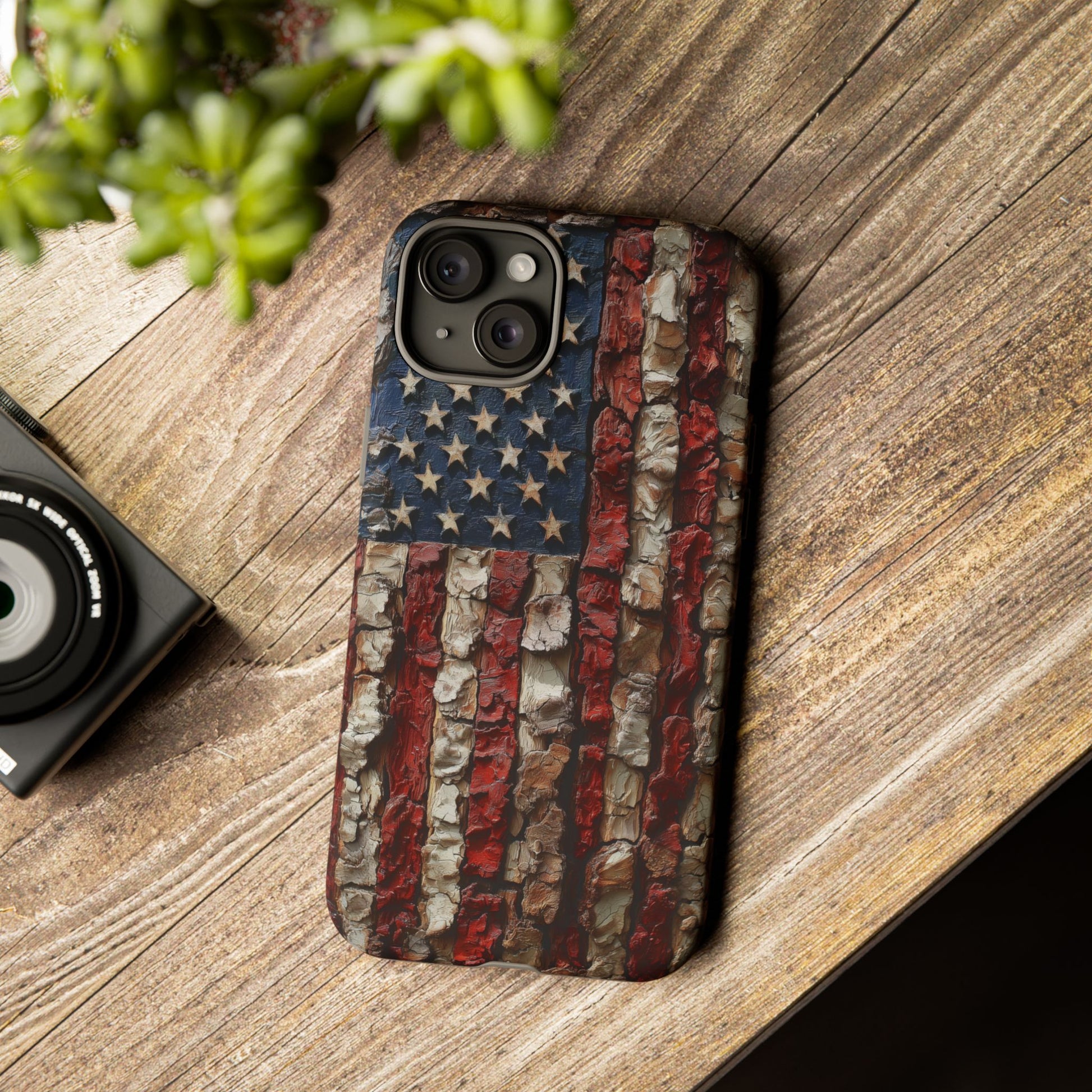 American Flag Bark Wood UV Print