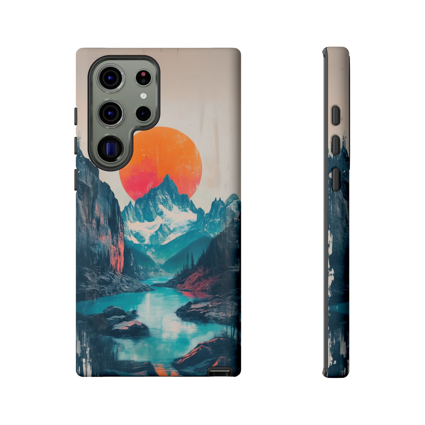 Blue Mountain Orange Sun Risograph