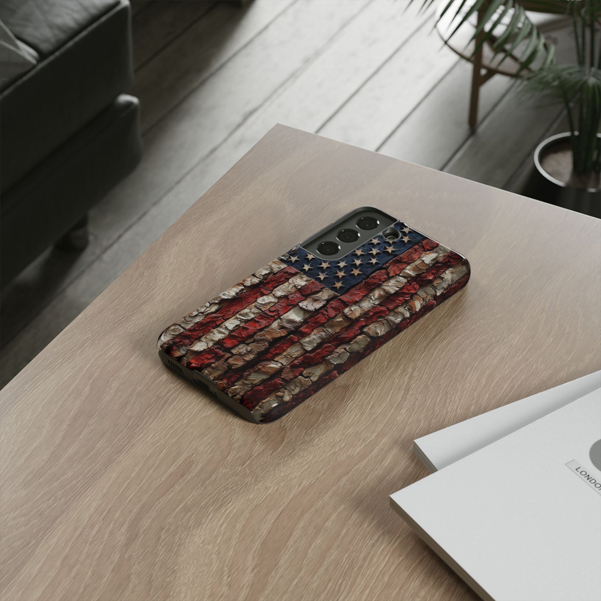 American Flag Bark Wood UV Print