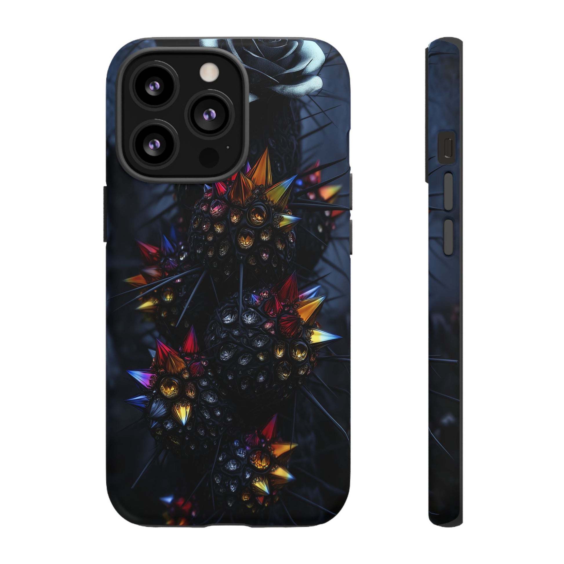 Black Cactus Colorful Glass Shards Dark Desert
