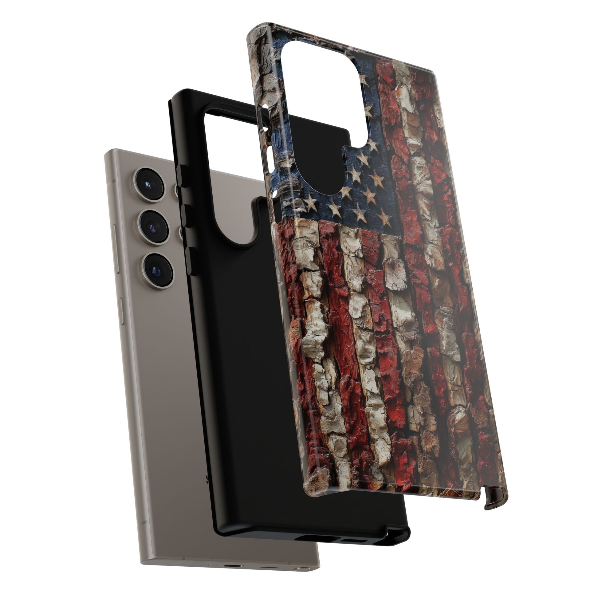 American Flag Bark Wood UV Print