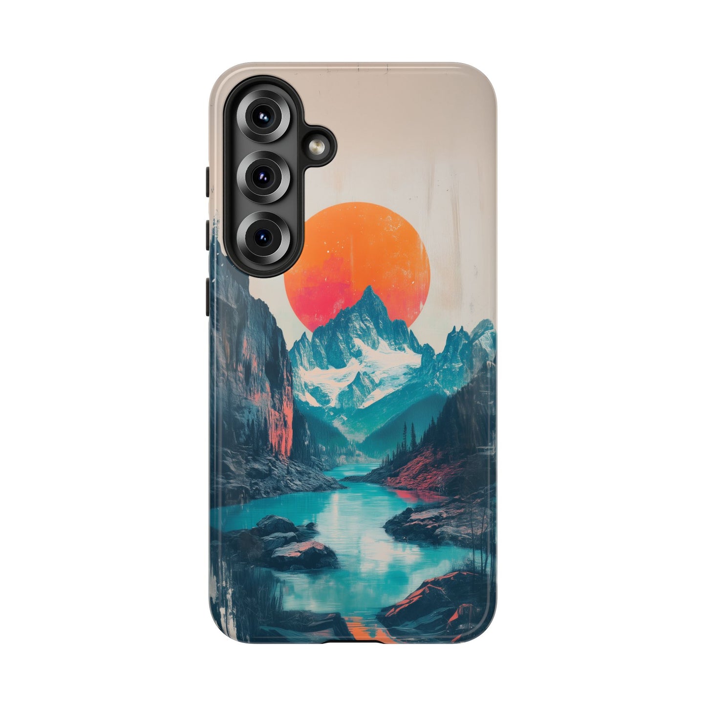 Blue Mountain Orange Sun Risograph