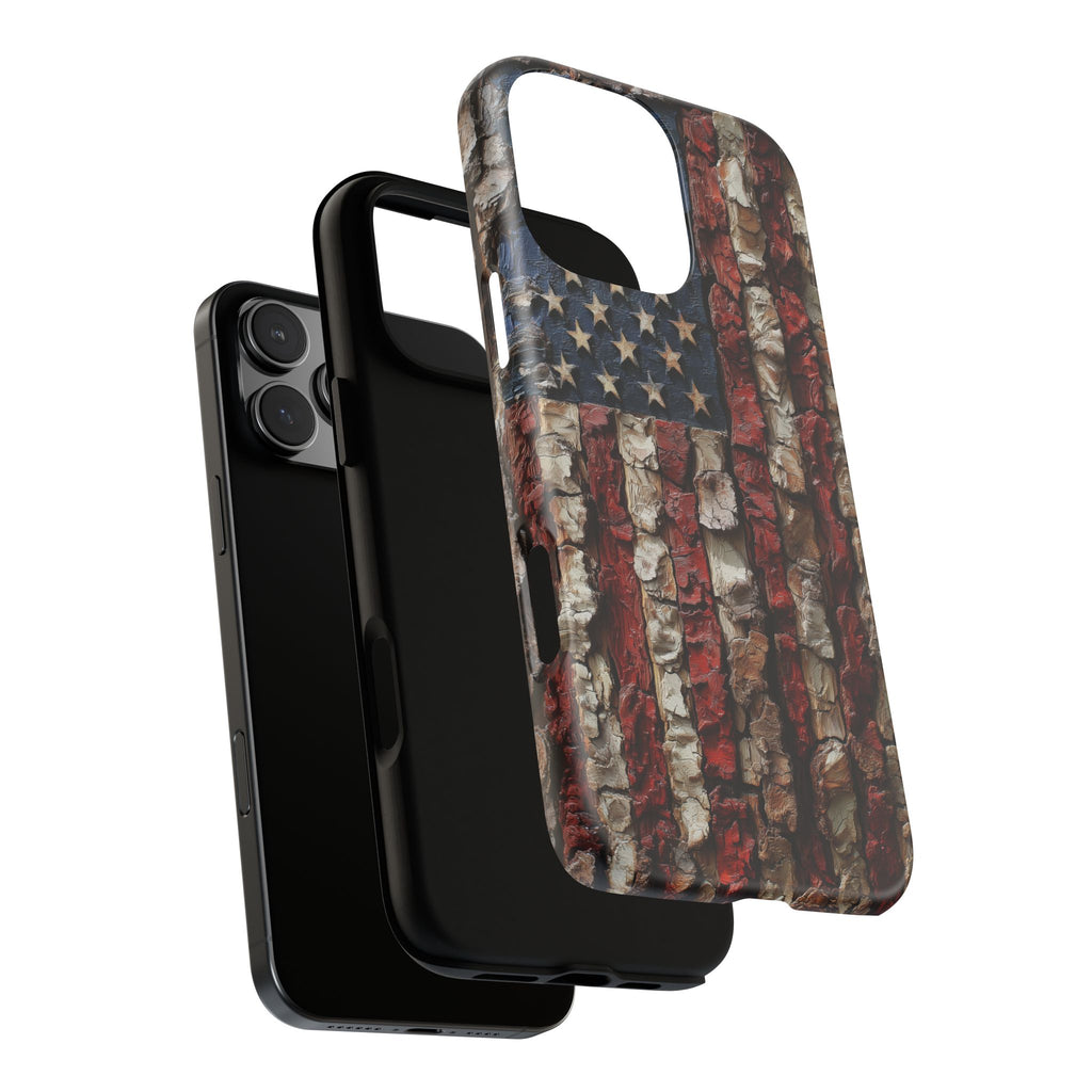 American Flag Bark Wood UV Print