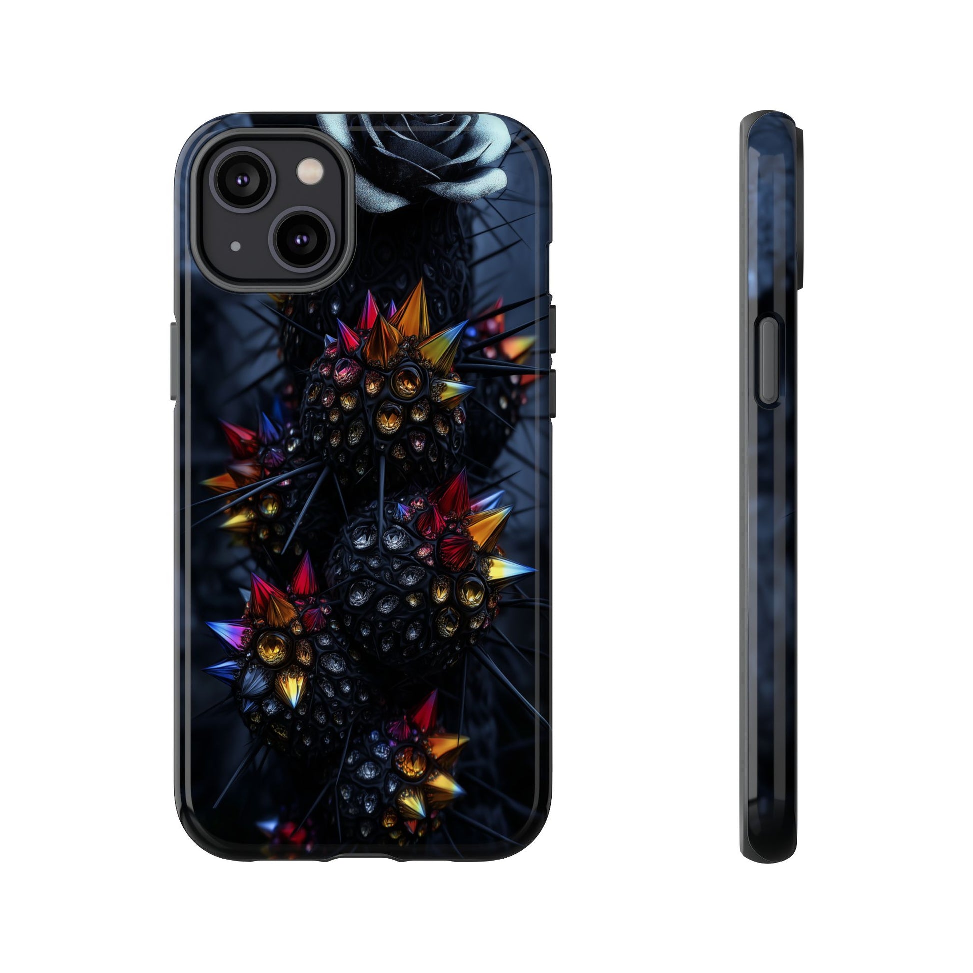 Black Cactus Colorful Glass Shards Dark Desert