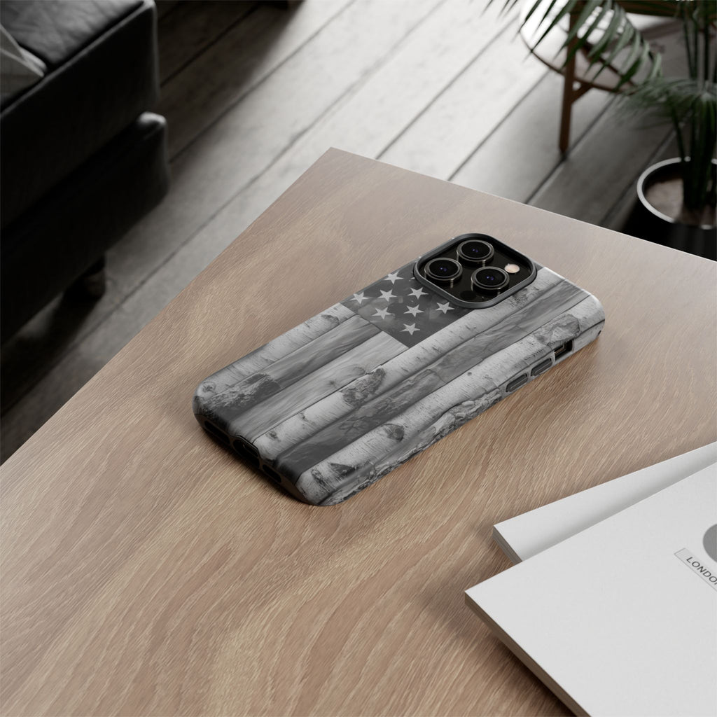 American Flag Flat Gray Wood Tone