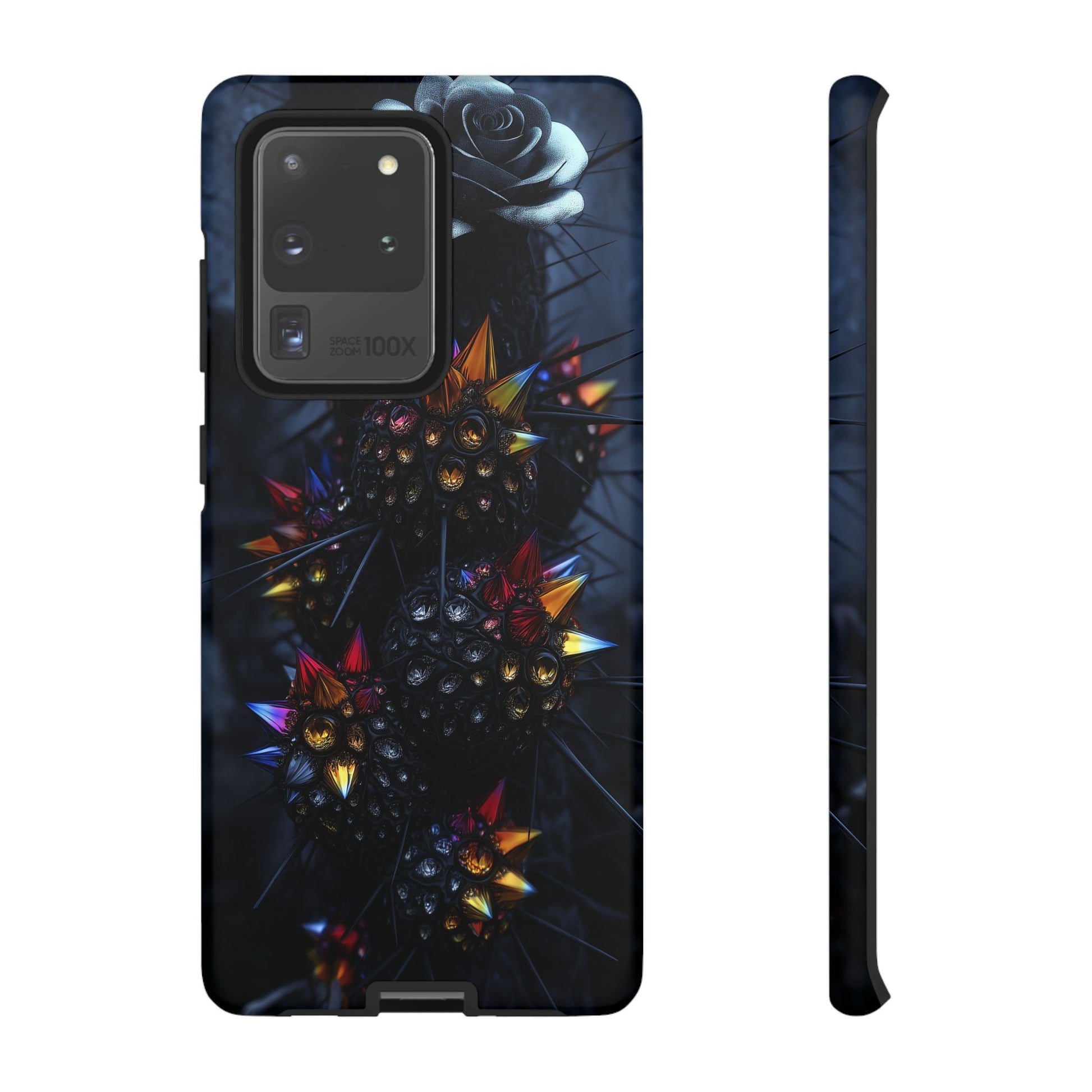 Black Cactus Colorful Glass Shards Dark Desert