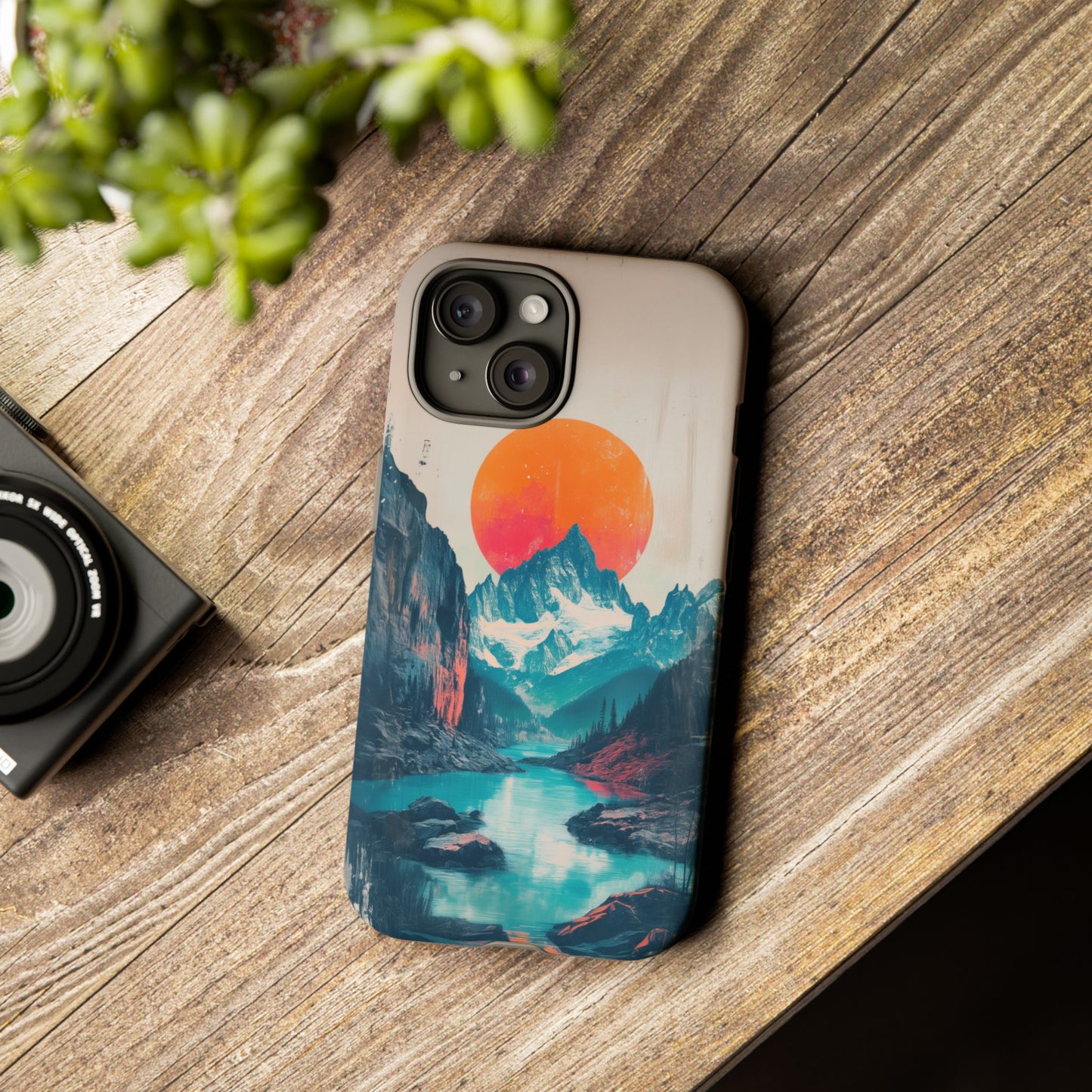 Blue Mountain Orange Sun Risograph