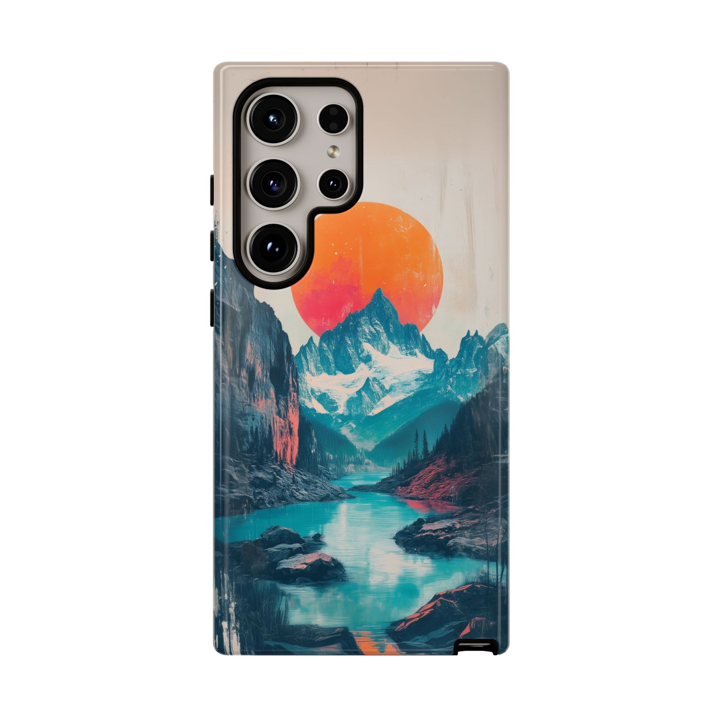 Blue Mountain Orange Sun Risograph