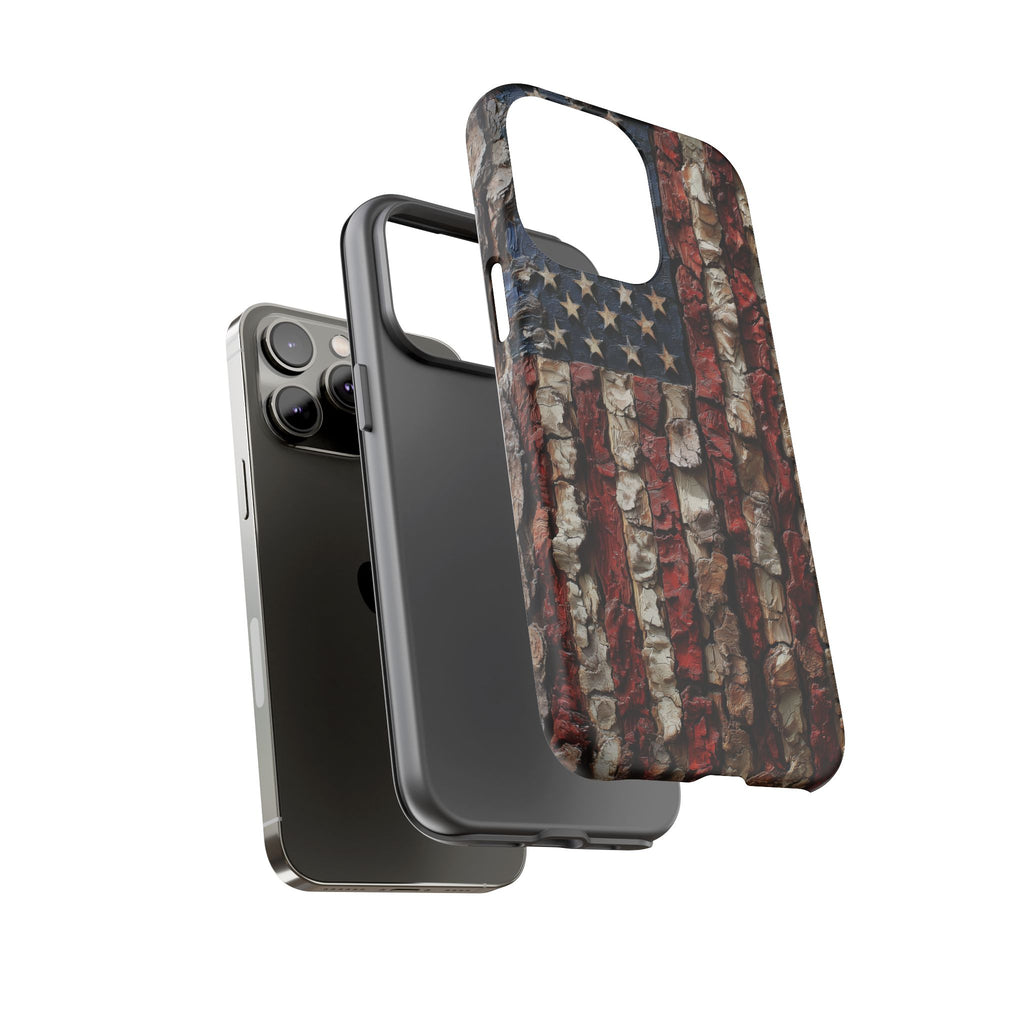 American Flag Bark Wood UV Print