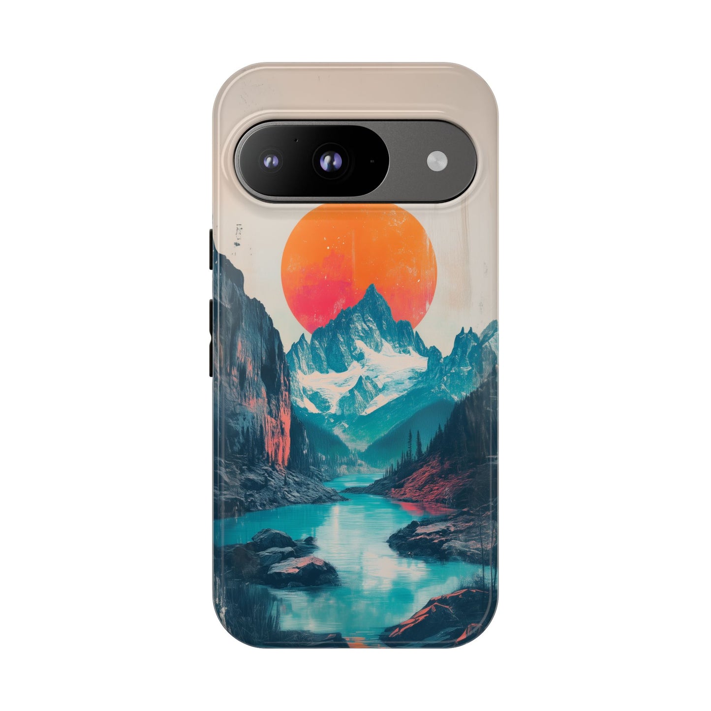 Blue Mountain Orange Sun Risograph