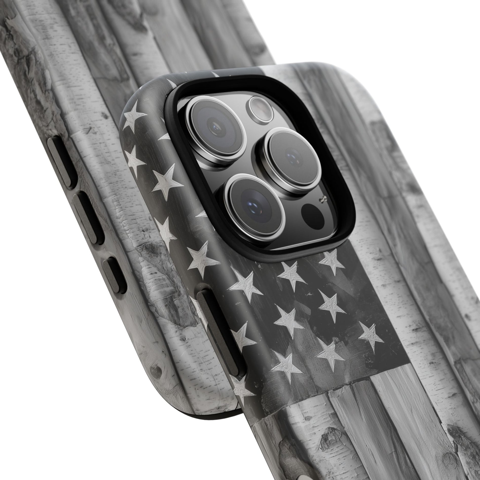 American Flag Flat Gray Wood Tone