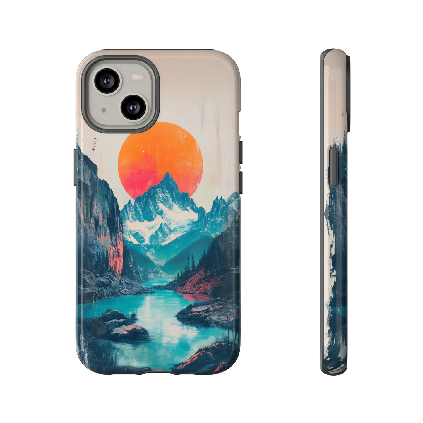 Blue Mountain Orange Sun Risograph