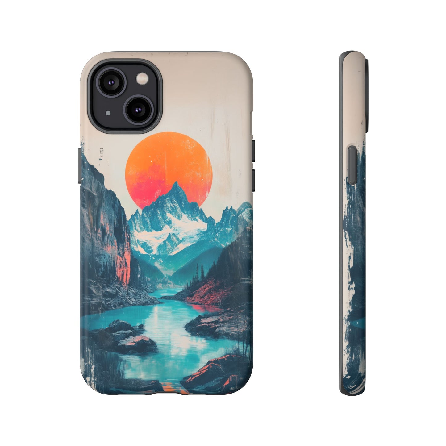 Blue Mountain Orange Sun Risograph