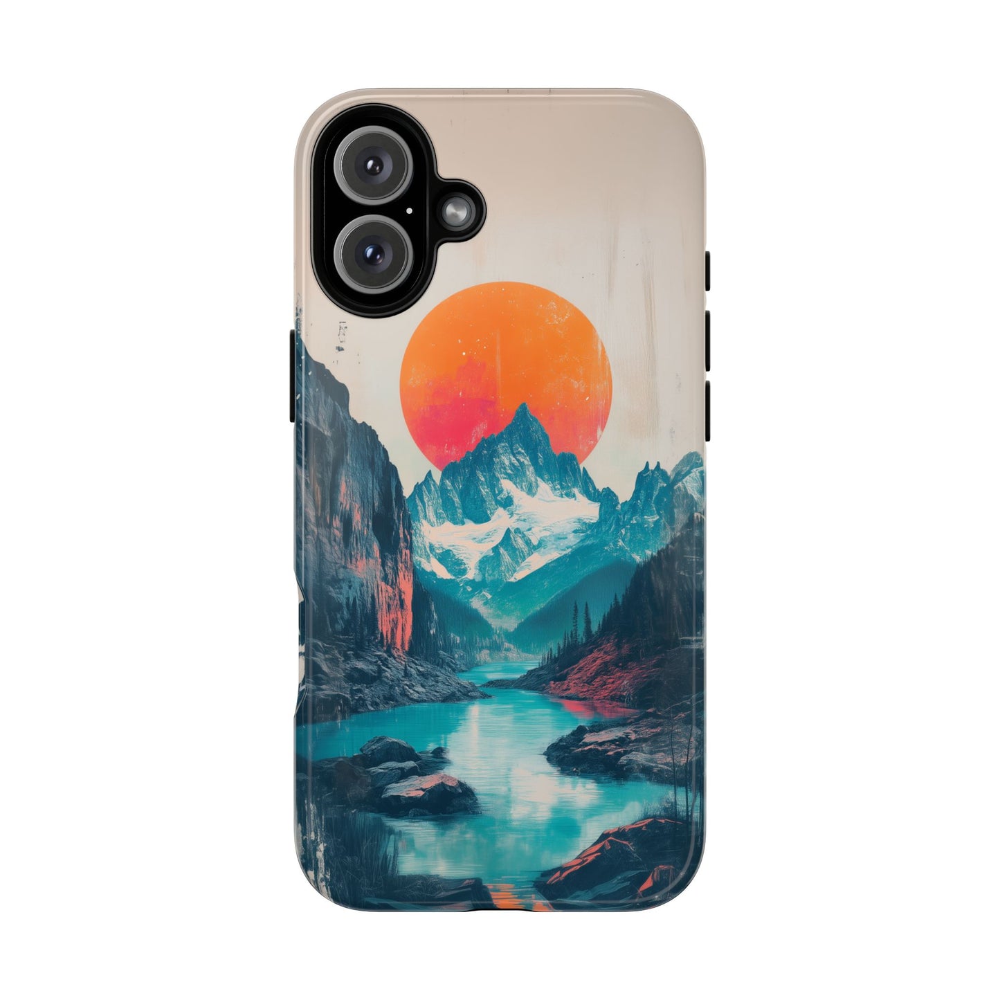 Blue Mountain Orange Sun Risograph