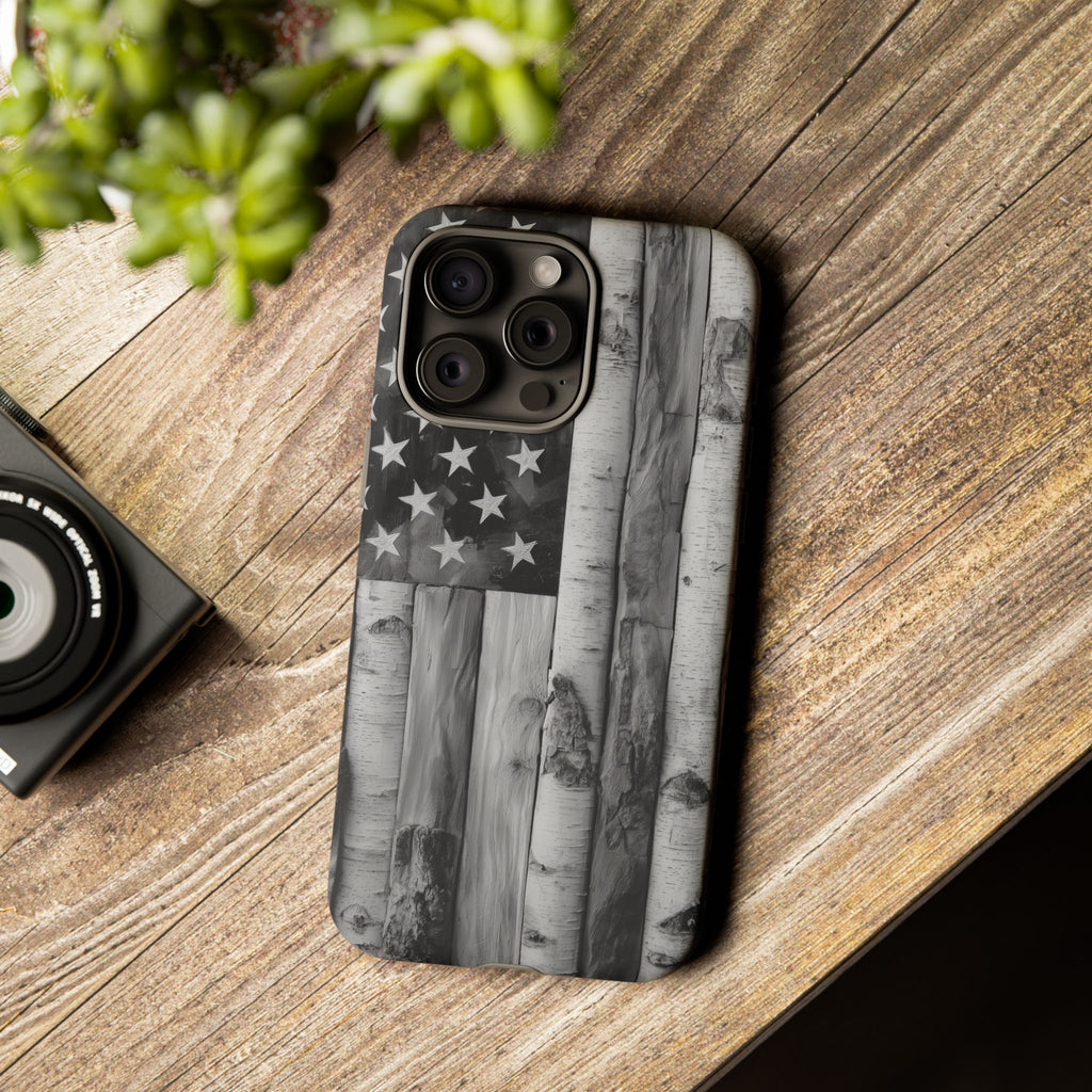 American Flag Flat Gray Wood Tone