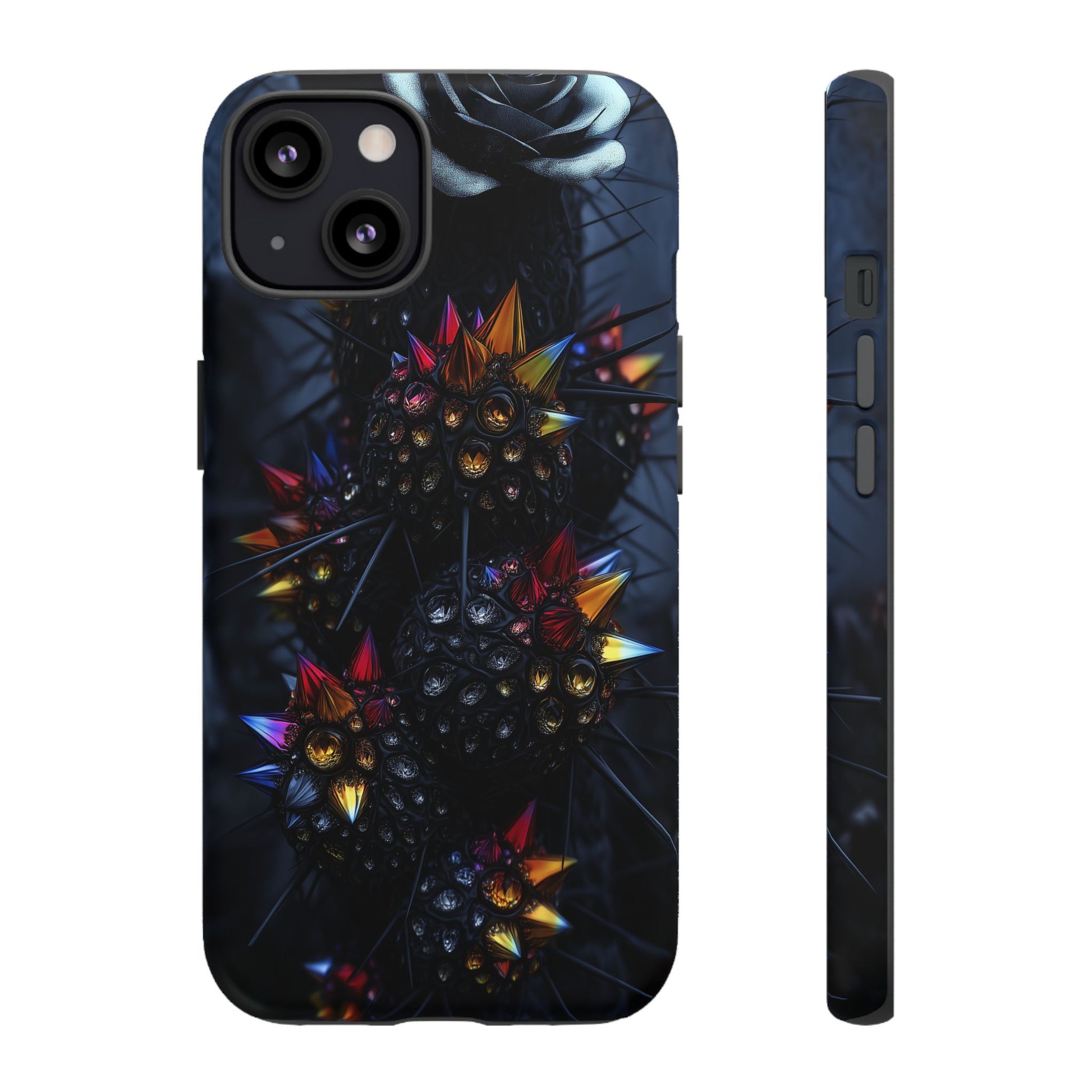 Black Cactus Colorful Glass Shards Dark Desert