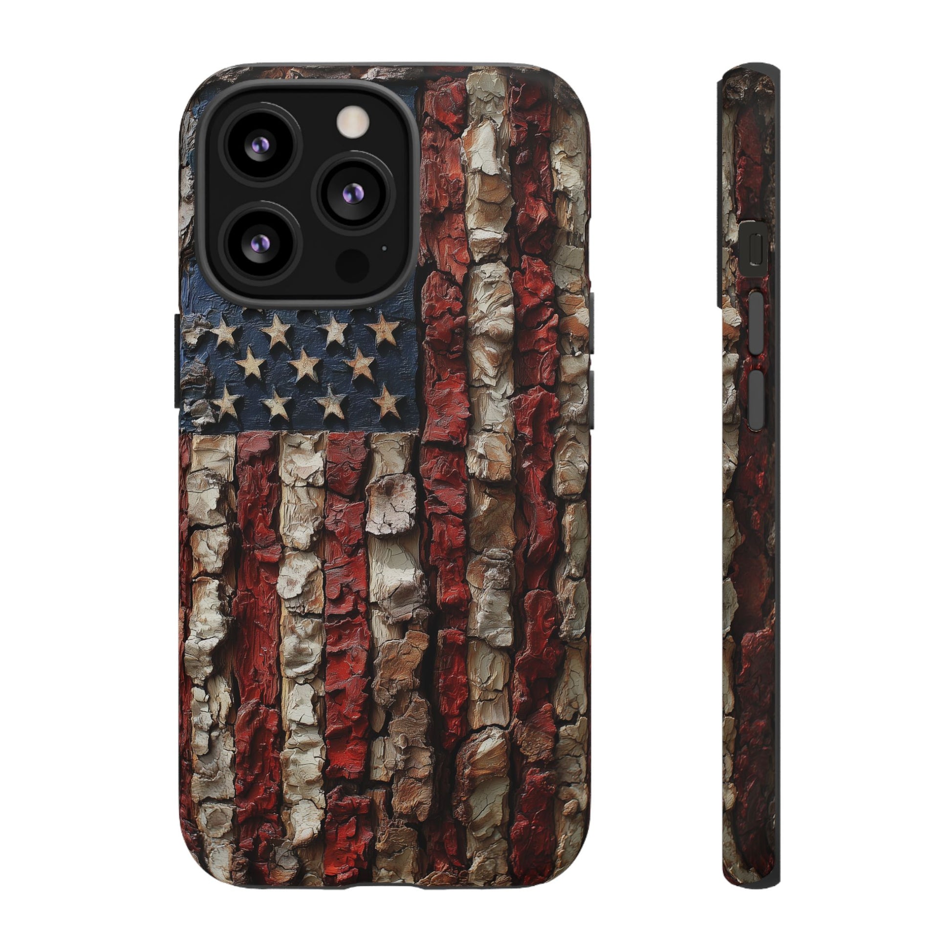American Flag Bark Wood UV Print