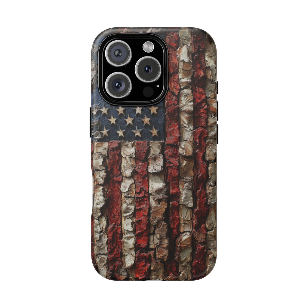 American Flag Bark Wood UV Print