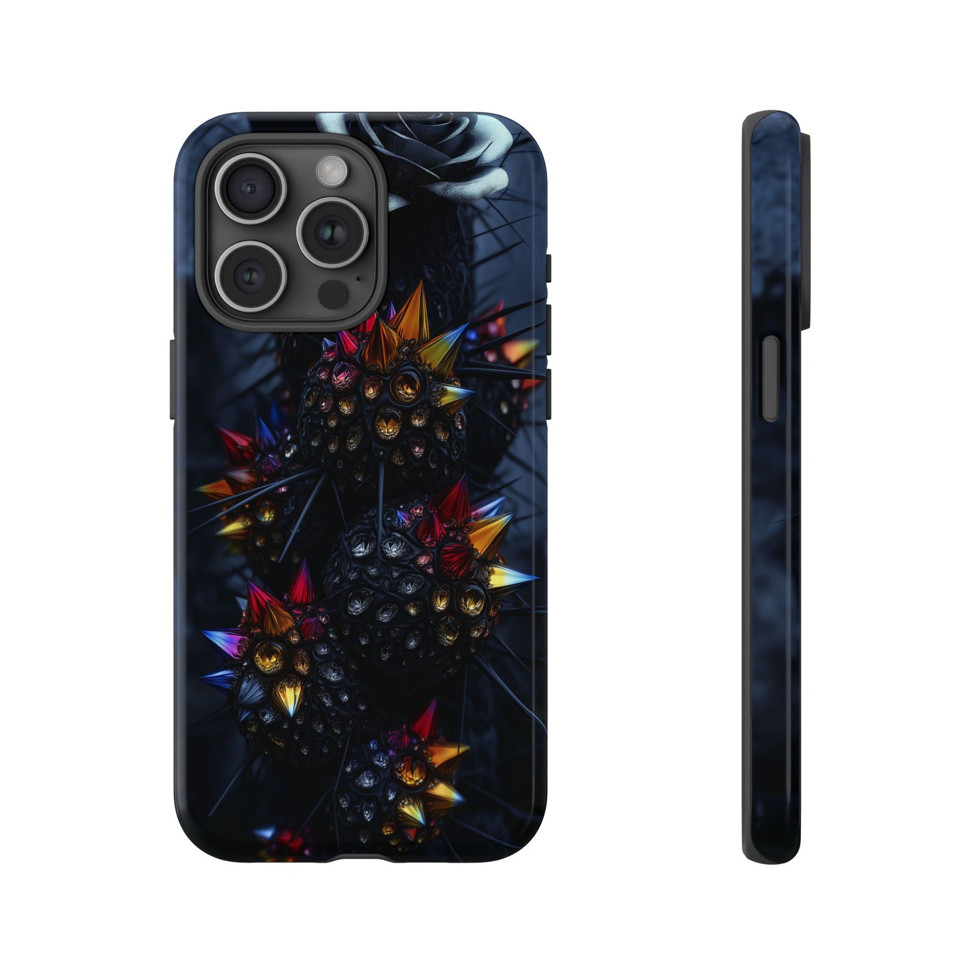Black Cactus Colorful Glass Shards Dark Desert