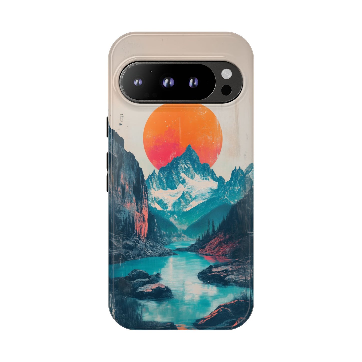 Blue Mountain Orange Sun Risograph