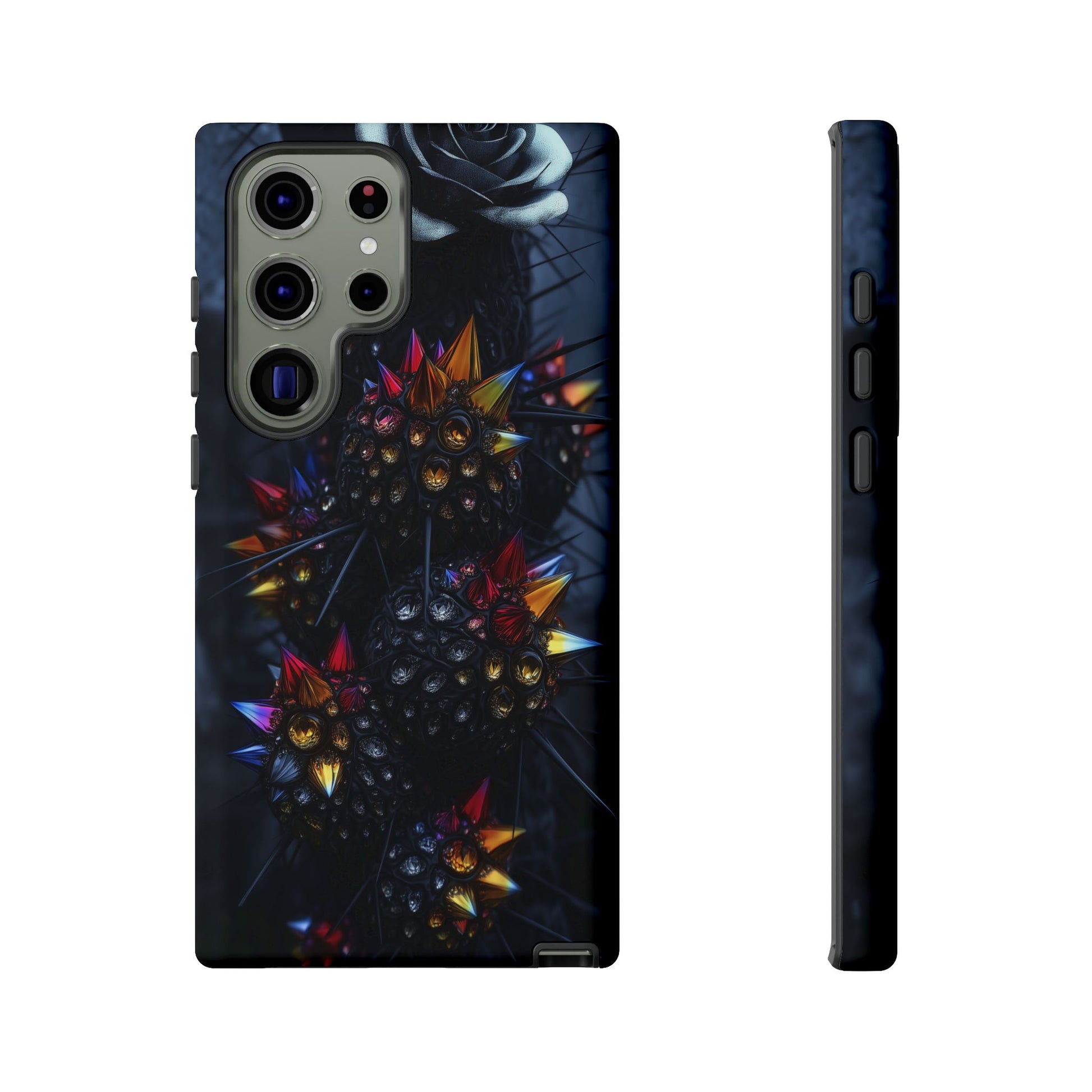 Black Cactus Colorful Glass Shards Dark Desert