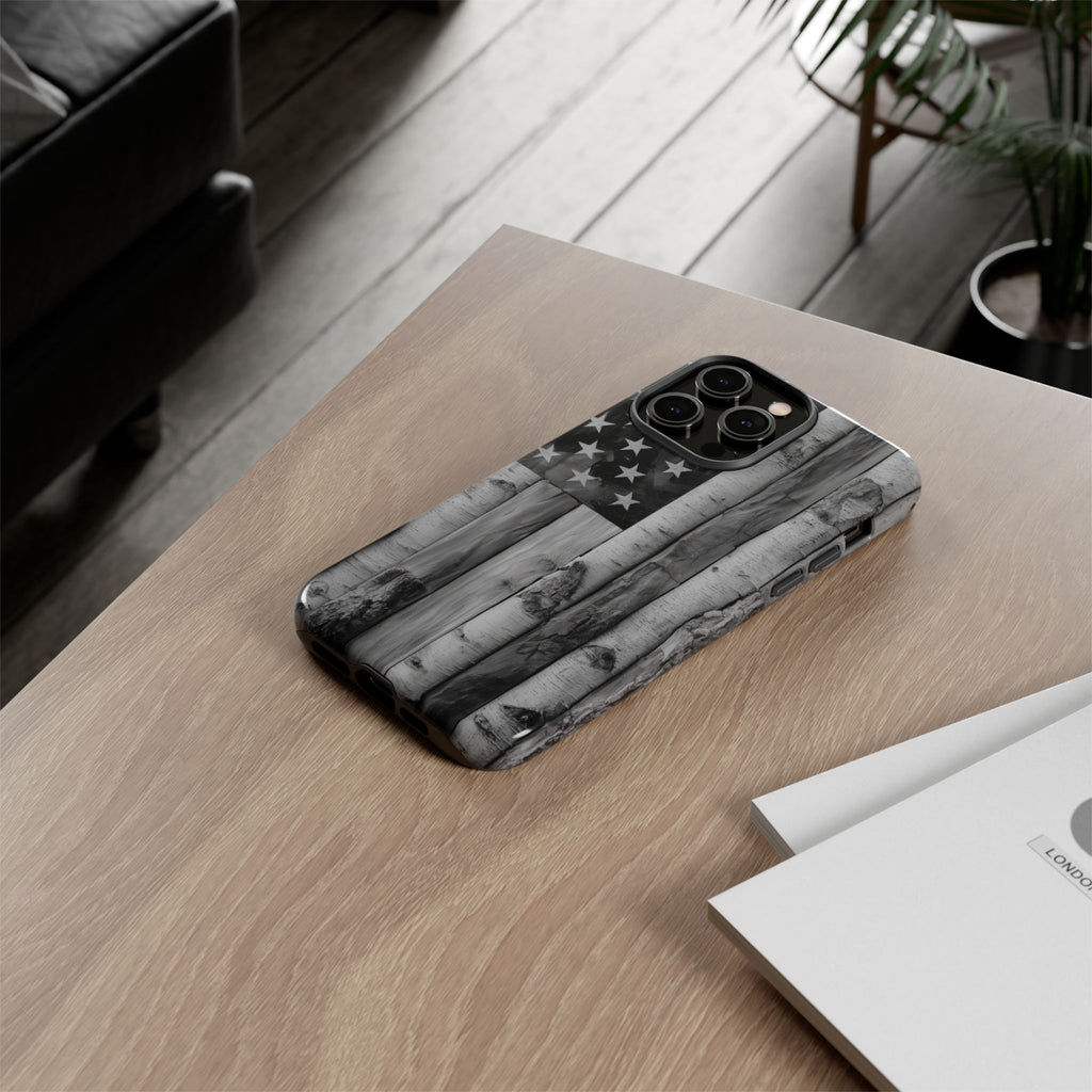 American Flag Flat Gray Wood Tone