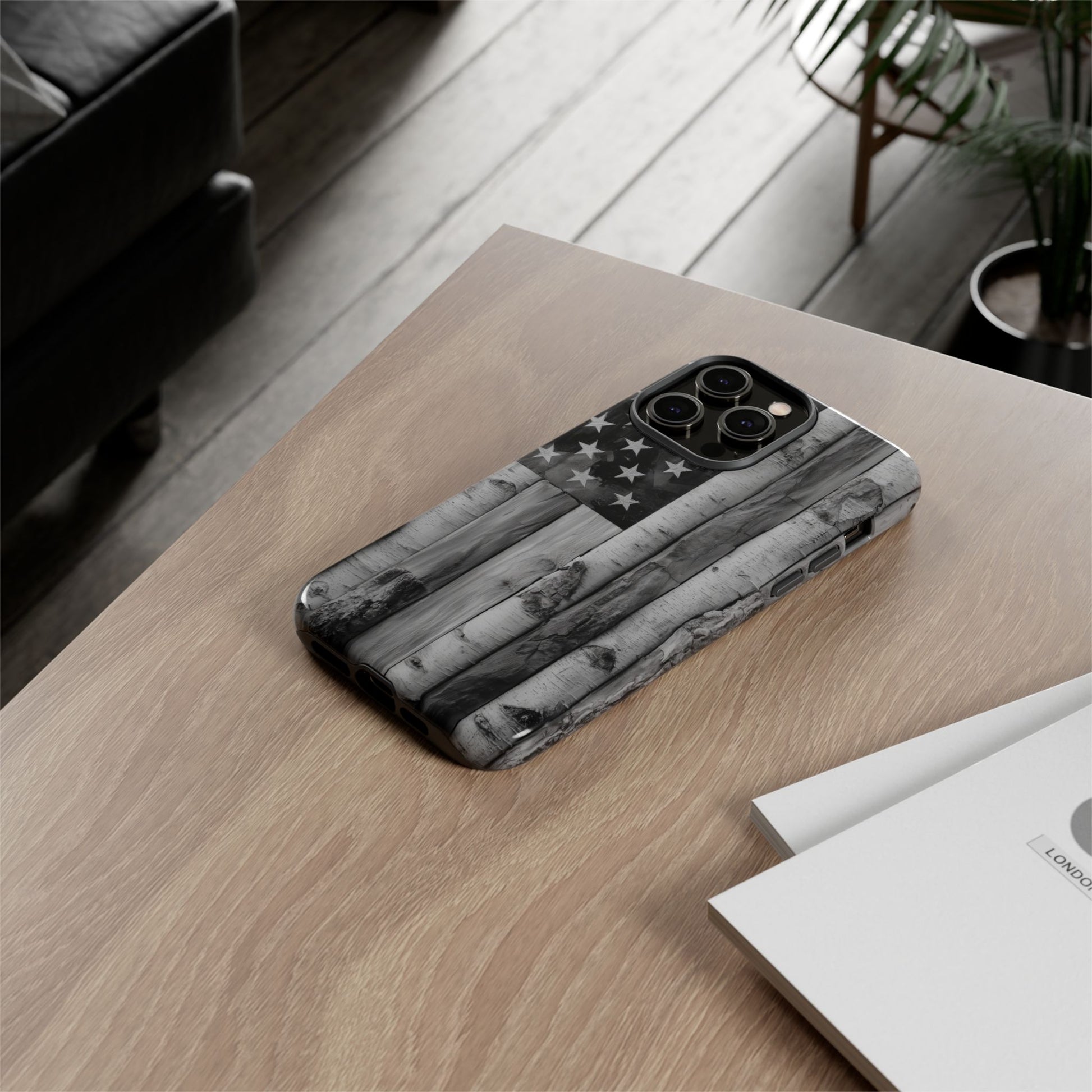 American Flag Flat Gray Wood Tone