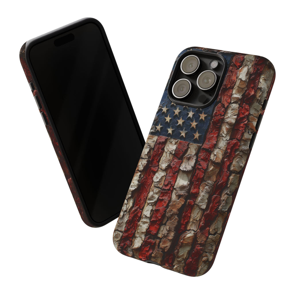 American Flag Bark Wood UV Print