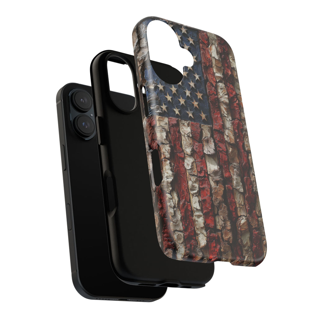 American Flag Bark Wood UV Print